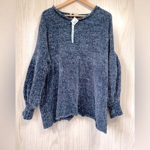 She & Sky One Size Teal Balloon Sleeve “ Bless Your Heart” Sweater